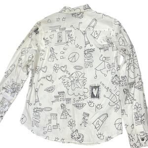 90's Vintage Chicos Button Down Dress Shirt size Medium Cat Angel Grafitti